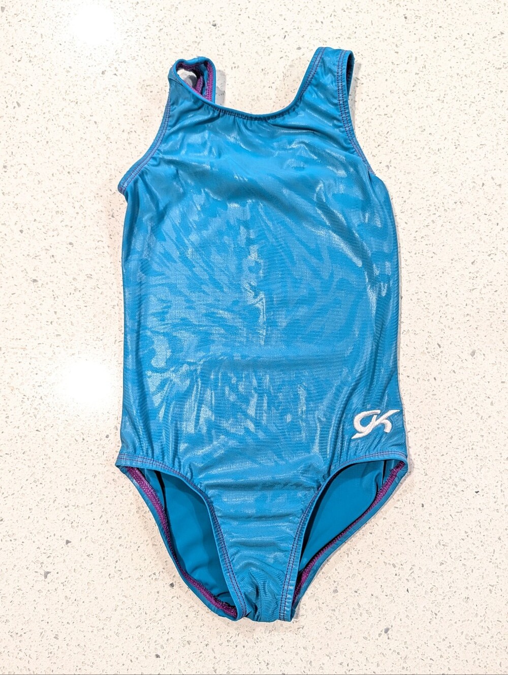 CUTE GK ELITE Child Extra Small CXS Gymnastics dance leotard CXS Teal Blue Zebra
